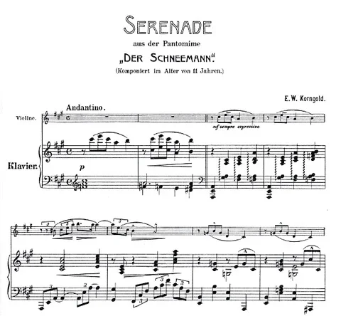 Korngold, E.W.: Serenade from ”The Snowman” (cello or violin and piano)