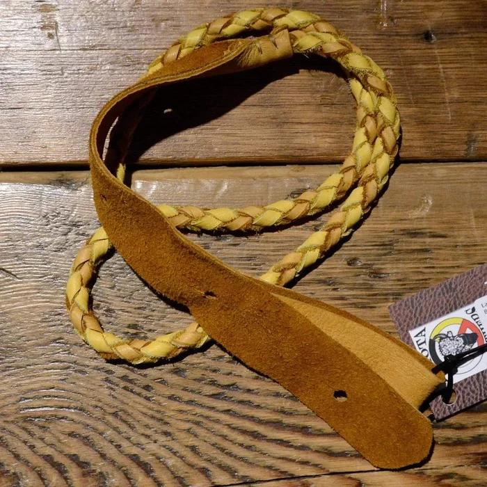 Lakota Leathers Mandolin Strap Round Braid 43 Inch Gold & Tan