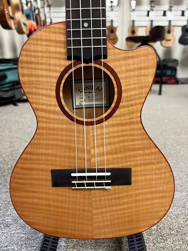 Lanikai FM-CETT Flamed Maple Electric Tenor Ukulele w/Case – Thin Body Travel Uke