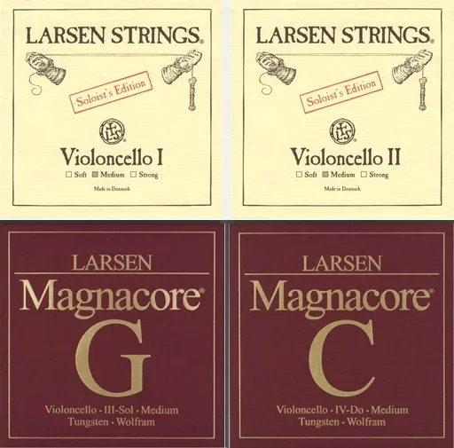 Larsen Solo/Magnacore Cello Combination String Set 4/4 – Larsen Solo A + D (Med) & Magnacore G and C