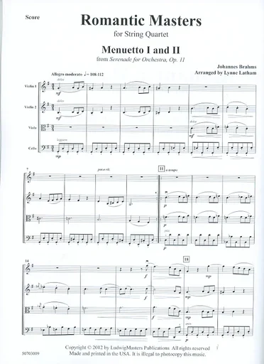 Latham, Lynne: Romantic Masters for String Quartet, score & parts