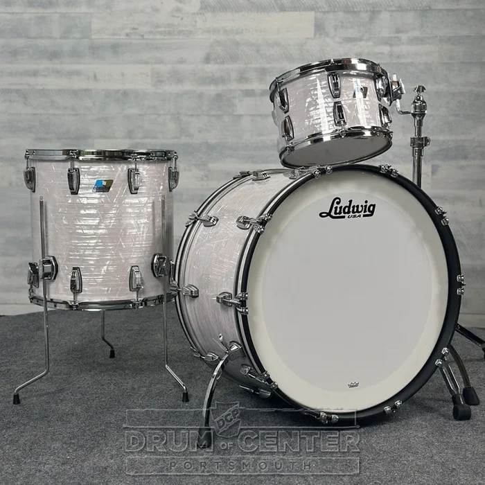 Ludwig Classic Maple “Super 70s” 3pc Drum Set 24/12/16 70s White Marine Pearl – DCP Exclusive!