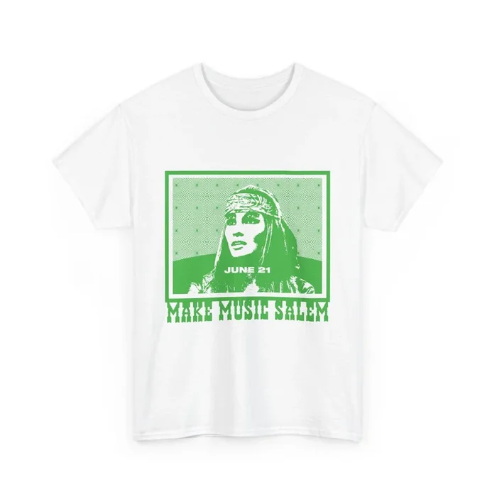 Make Music Day Salem Raquel Welch Green Logo T-Shirt