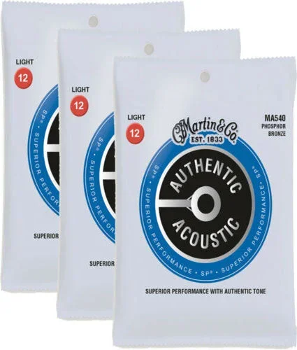 Martin Acoustic MA540 SP Phosphor Bronze Light 12-54 Guitar Strings, 3 Packs