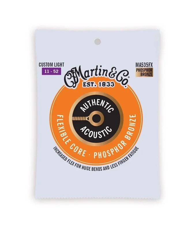 Martin MA535FX Flexible Core Phosphor Bronze Custom Light Acoustic Guitar Strings 11-52