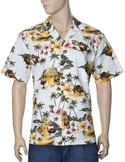 Men’s Hawaiian Shirt -Kauai Island Roosters Aloha Shirt
