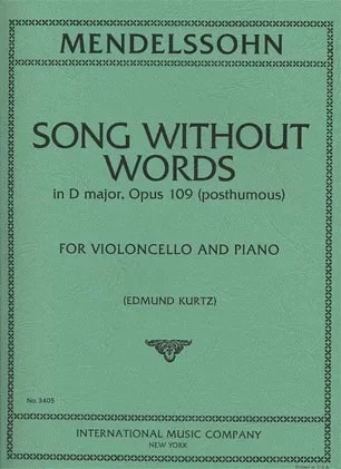 Mendelssohn (Kurtz): Song Without Words in D Major, Op.Posth.109 (cello & piano)