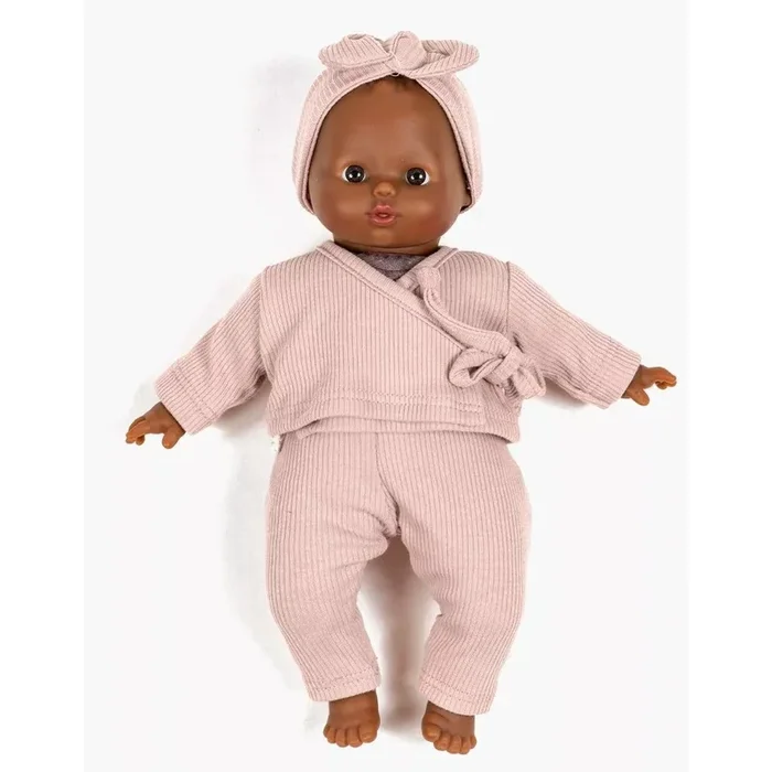 Minikane Babies – Roxane wrap-over set in petal pink ribbed knit with headband