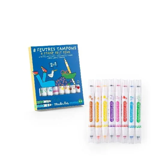 Moulin Roty Les Loufoques – 8 stamp felt pens 2-in-1