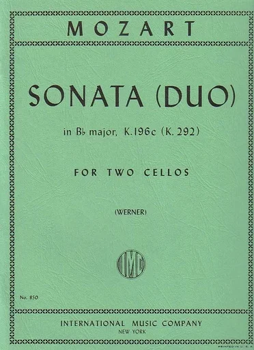 Mozart, W.A.: Sonata in Bb Major K.292 (2 cellos)
