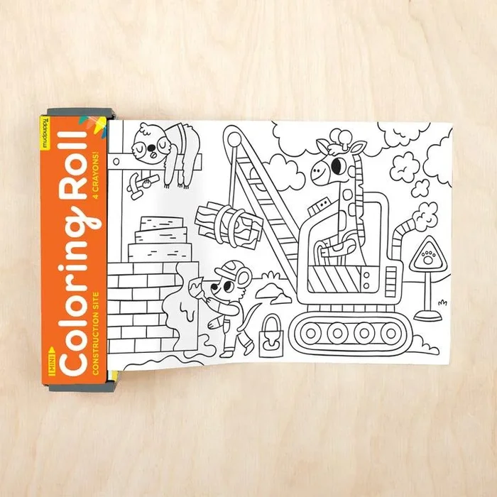 Mudpuppy construction mini colouring roll