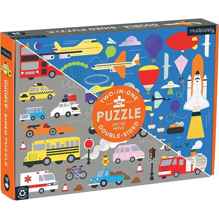 Mudpuppy on the move 100 pc double sided puzzle