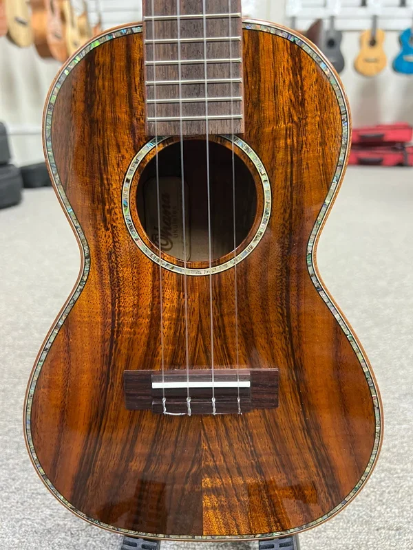 OHANA CK-570G Solid Koa Concert Ukulele w/Case – Abalone Bird Inlays