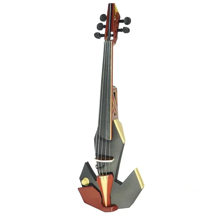 OpenFabPDX Modular Fiddle Violín eléctrico de 5 cuerdas, negro, dorado y rojo, con puente Starfish Designs