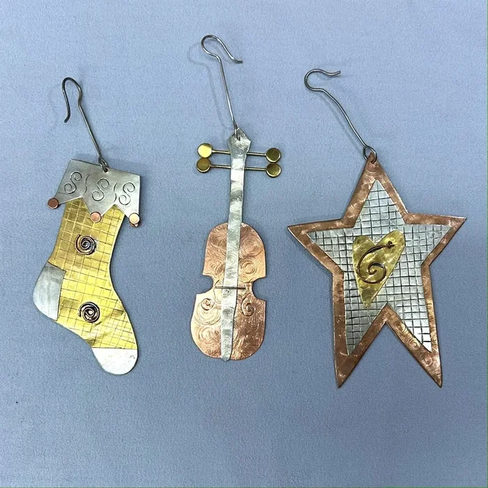Ornament, Heart Star, copper, silver and brass