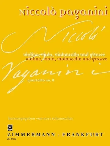 Paganini, Niccolo: Quartet No. 8 in A Major (violin, viola, cello, guitar) score and parts
