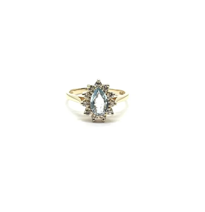 Pear Aquamarine Diamond Halo Ring