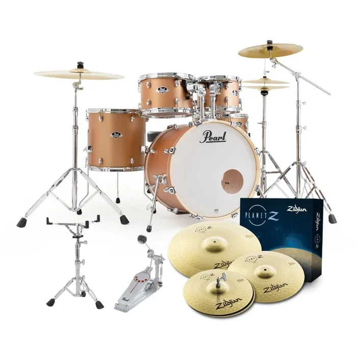 Pearl Export 22″ EXX Fusion Plus Drum Kit Package with Zildjian Cymbals & Hardware – Aztec Gold