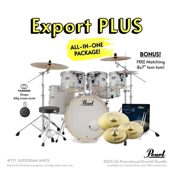 Pearl Export Plus 5pc 20″ Fusion Drum Kit – Slipstream White