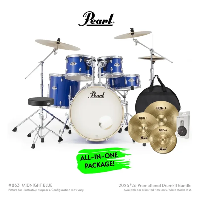 Pearl Export Plus 5pc 20″ Fusion Drum Kit with BRD-1 Cymbals – Midnight Blue
