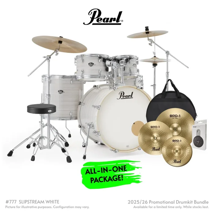 Pearl Export Plus 5pc 22″ Fusion Plus Drum Kit with Pearl Cymbals – Slipstream White