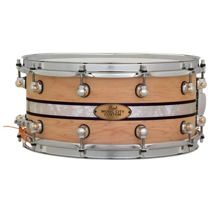 Pearl Music City Custom Solid Maple 14×6.5 Snare Drum Natural w/Duoband Ebony Marine Inlay