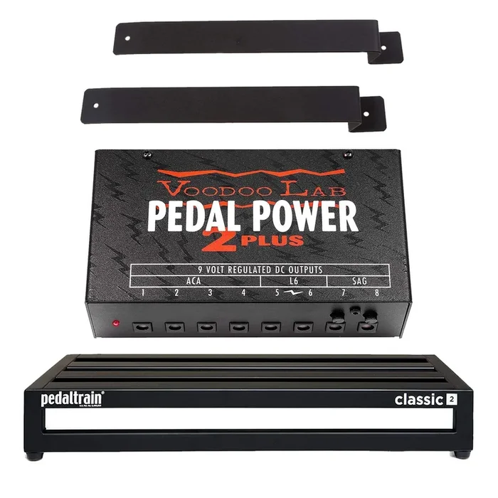 Pedaltrain Classic 2 Pedalboard 4 Rails 24×12.5 w/Soft Case Bundle w/ Voodoo Lab Pedal Power 2 Plus Power Supply and Mounting Kit