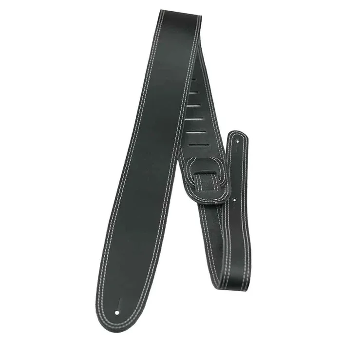 Perri’s Leather 2.5″ Double Stitched Black Leather Guitar Strap – P25ST175