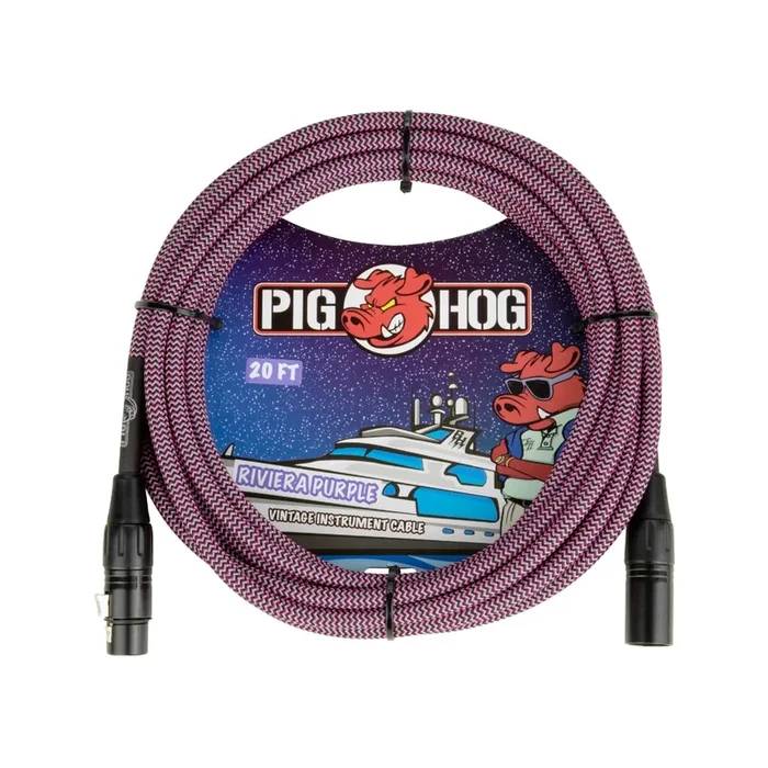 Pig Hog Riviera Purple Woven Mic Cable, 20ft XLR