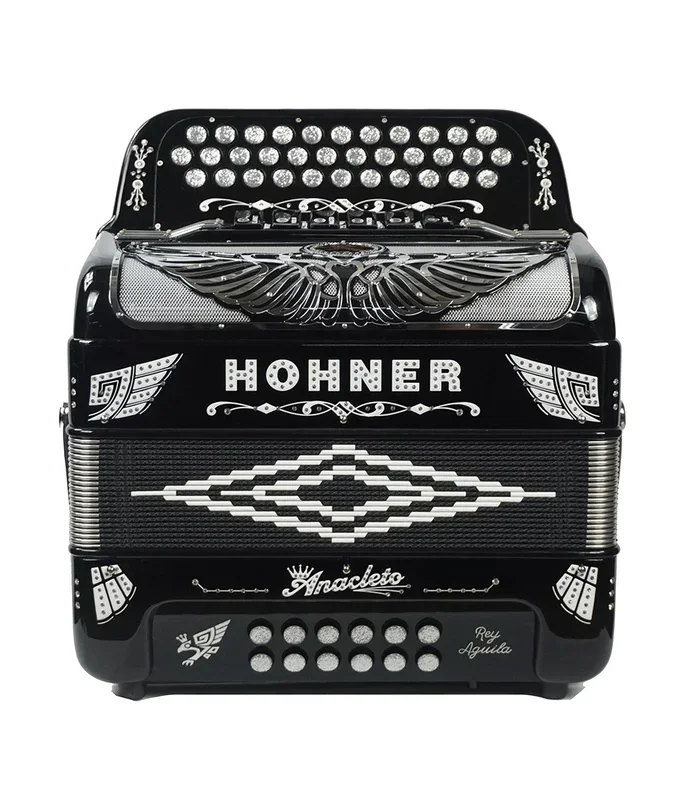 Pre-Owned Hohner Anacleto Rey Aguila Two Tone FBE/GCF Compact Accordion – Black | Used