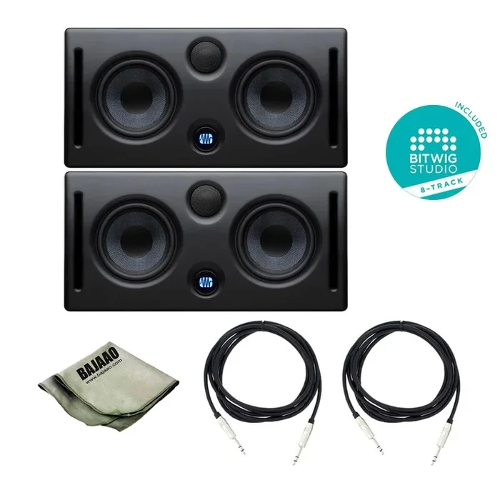 Presonus Eris E44 Studio Monitors – Pair With Polishing Cloth, 2x TRS Cables & Bitwig Software