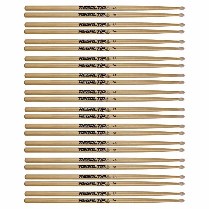 Regal Tip 7A American Hickory Nylon Tip Drum Sticks (12 Pair Bundle)