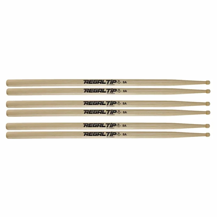 Regal Tip 8A Wood Tip Drum Sticks (3 Pair Bundle)