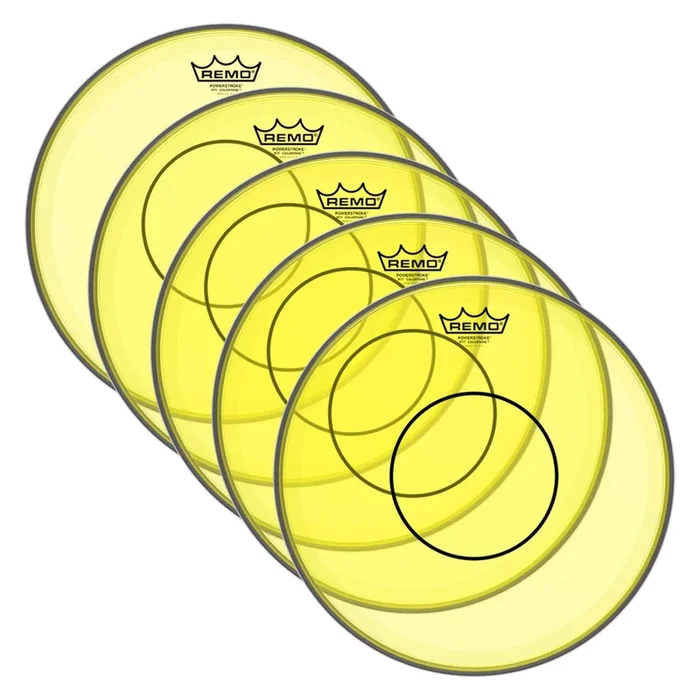 Remo 14″ Powerstroke 77 Colortone Yellow Drumhead (5 Pack Bundle)