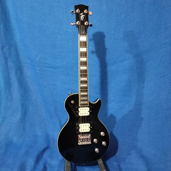Risa Tenor LP Les Paul Style Black Steel String UKELP432BK Solid Body Electric Ukulele h037