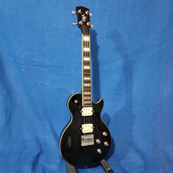 Risa Tenor LP Les Paul Style Black Steel String UKELP432BK Solid Body Electric Ukulele h038