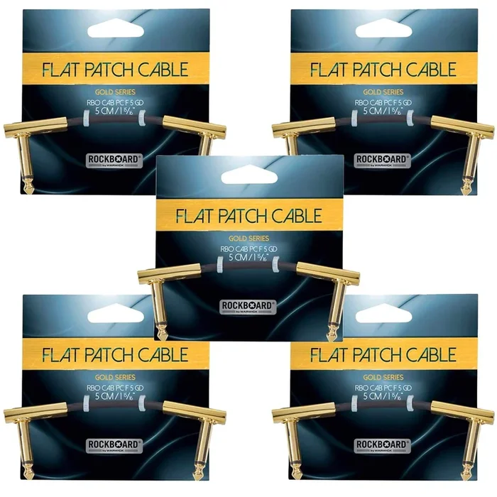 RockGear RockBoard Flat Patch Cable Gold 5cm (1.97″) 5 Pack Bundle