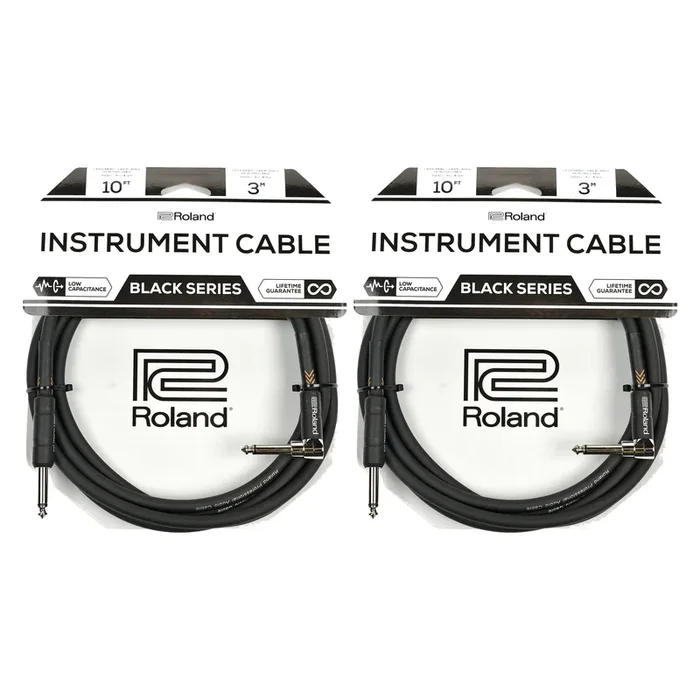 Roland Black Series 10ft A/S 1/4″ Instrument Cable 2 Pack Bundle