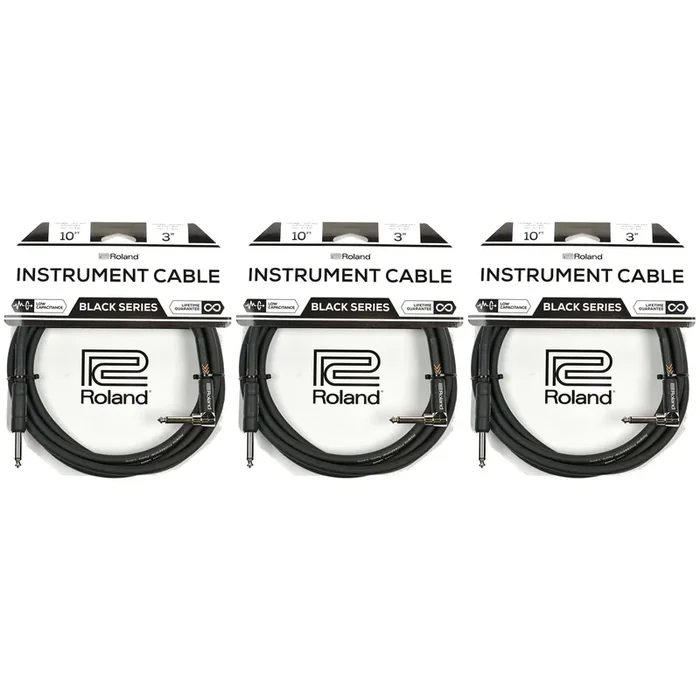 Roland Black Series 10ft A/S 1/4″ Instrument Cable 3 Pack Bundle