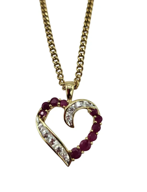 Ruby and Cubic Zorconia Heart Pendant