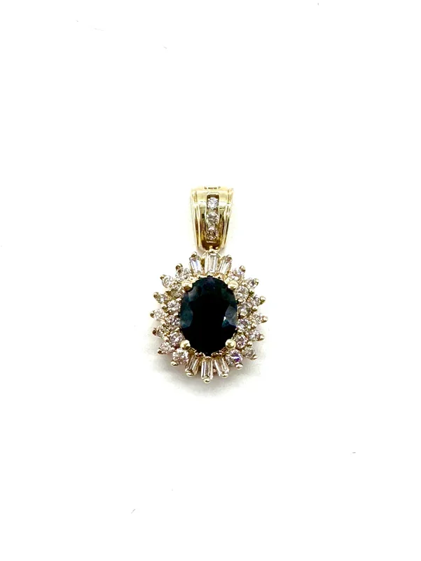 Sapphire and diamond halo pendant