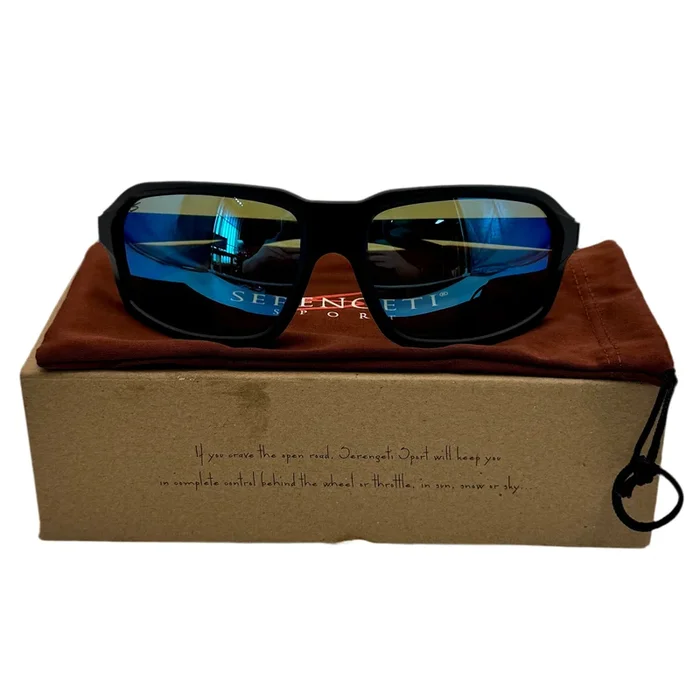 Serengeti Sport HEXT Saturn Polarized Sunglasses – Matte Black Frame w/ Blue Lenses (SS571003)