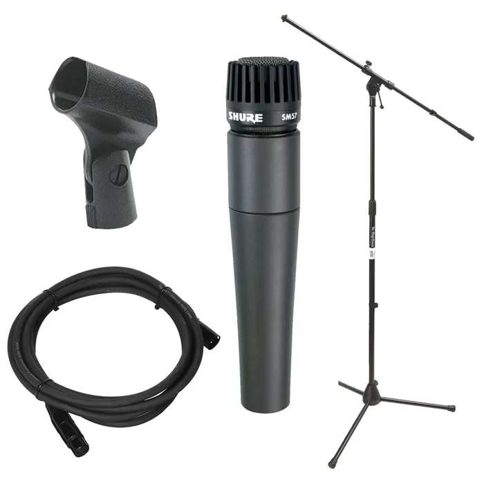 Shure SM57-LC Cardioid Dynamic Microphone w/On-Stage Mic Stand, Clip, and XLR Cable