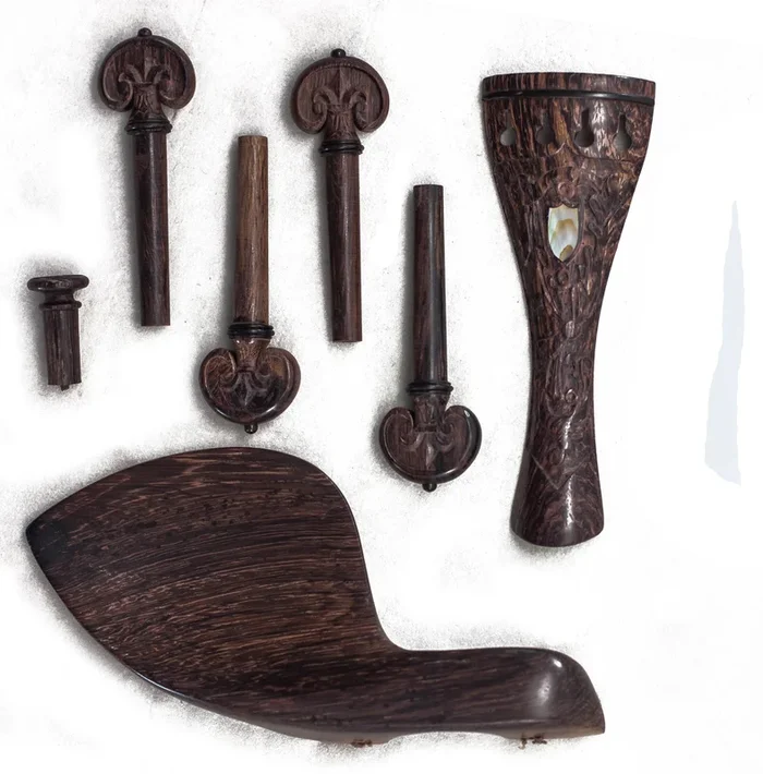 SKY Brand New 4/4 Full Size Rosewood Violin Parts Set Carved Shell Inlay 7 Pcs Dark Color Black Ring