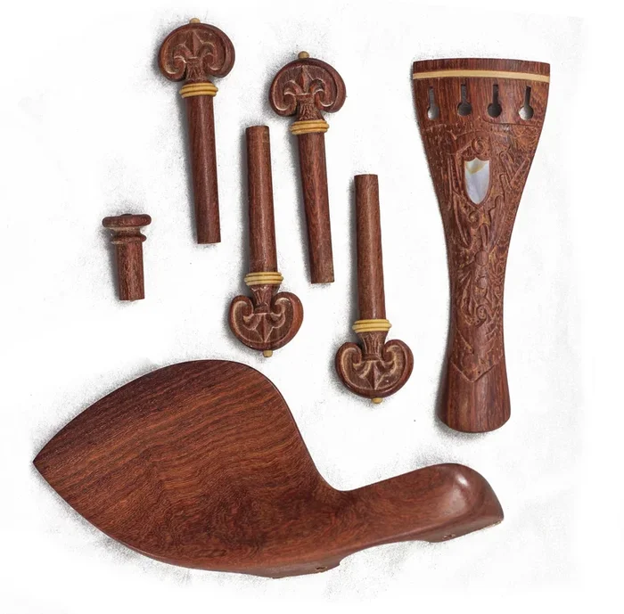 SKY Brand New 4/4 Full Size Rosewood Violin Parts Set Carved Shell Inlay 7 Pcs Light Color
