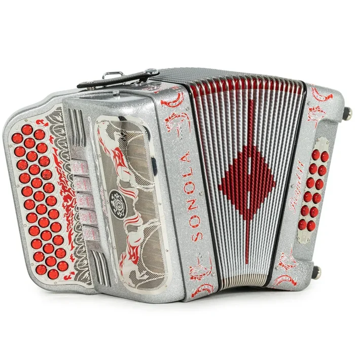 Sonola Royal II 5 Switch Accordion GCF Silver Glitter with Red