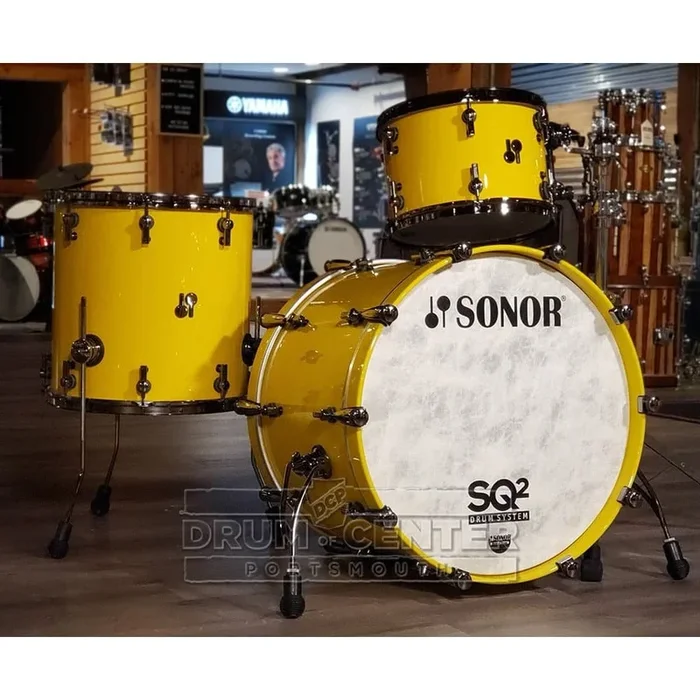Sonor SQ2 3pc Medium Maple Drum Set Solid Yellow Gloss w/Black Hardware