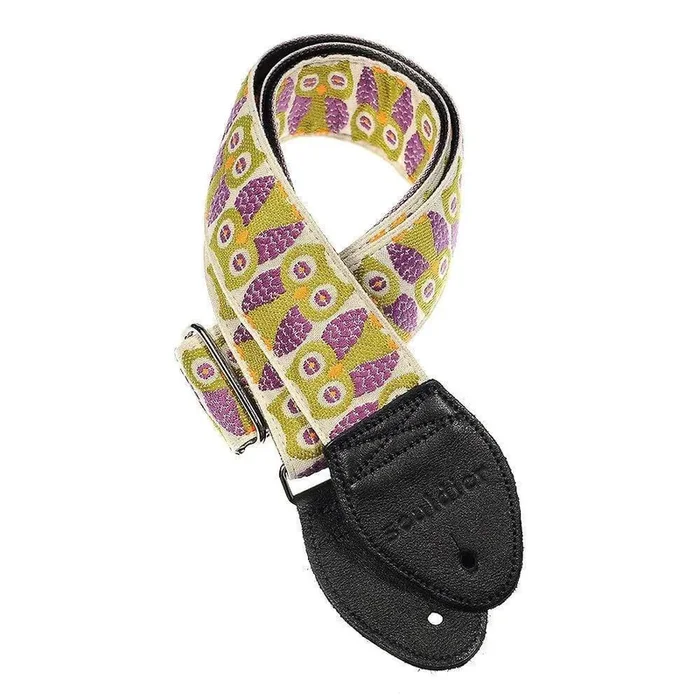 Souldier Guitar Strap – Purple Owls (Forest Green belt with Black Ends)