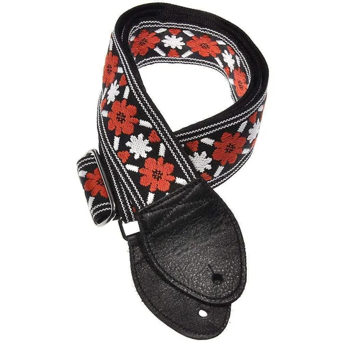 Souldier Guitar Strap – Red Tulip on Black (Black Ends)