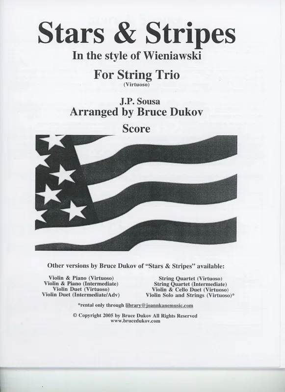 Sousa, J.P. (Bruce Dukov): Stars & Stripes Trio, in the style of Wieniawski, Virtuoso level, parts & score, (violin, viola, cello)